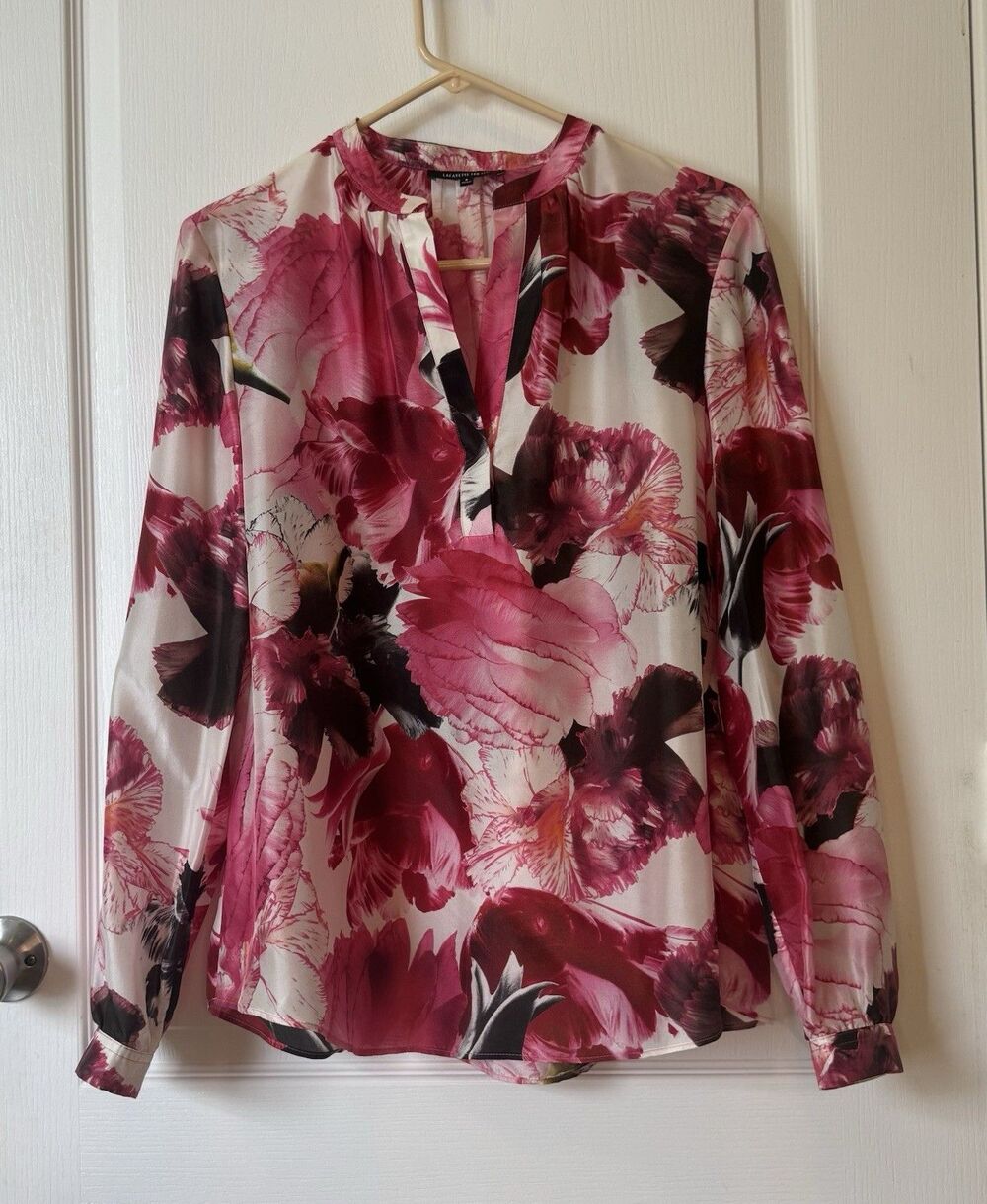 Lafayette 148 Women's Silk Blouse Floral Long Sleeve Size 8
